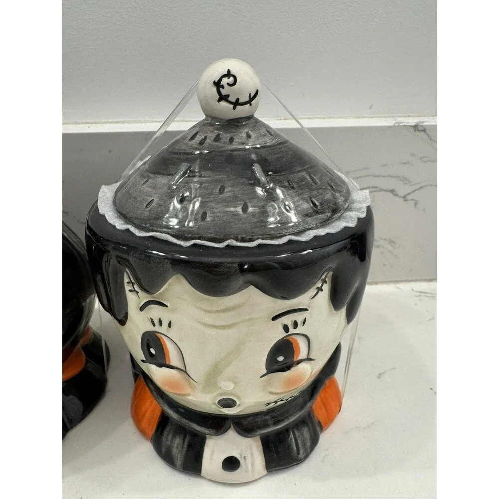 Johanna Parker Halloween Frankenstein Bride Lidded Bowl Canister Set New